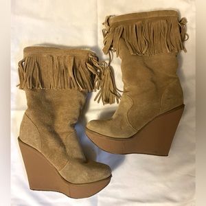 Jessica Simpson Suede Wedge Frill Boots